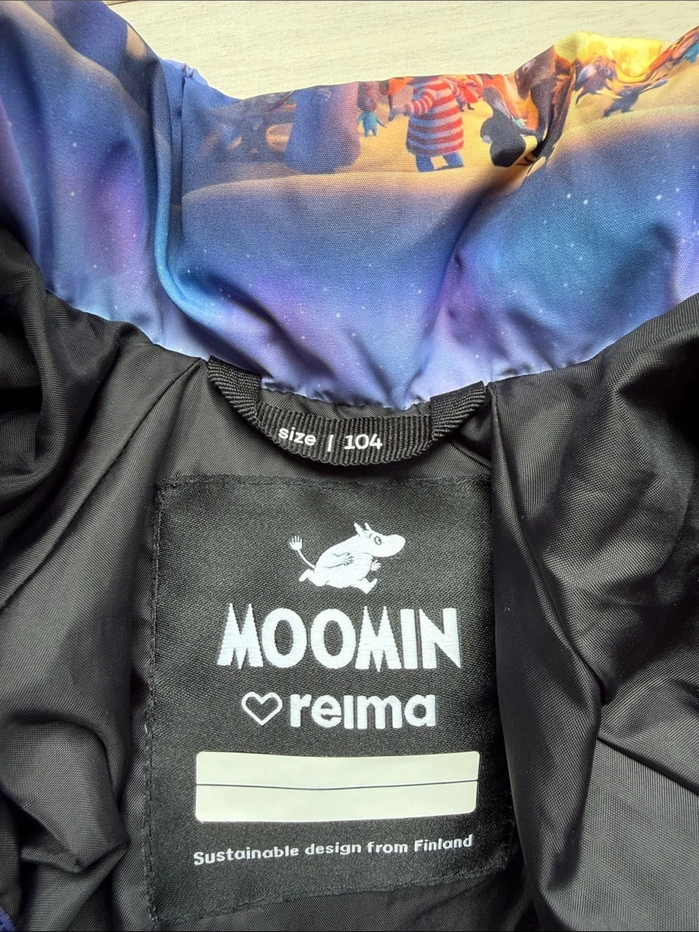 Reima Moomin Kids' Blue Scenic Puffer Jacket with Detachable Hood